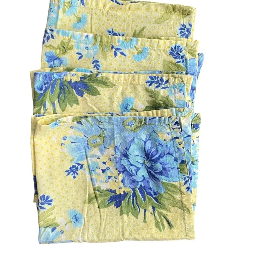 April Cornell Napkins Placemats Floral Yellow Blue Cotton‎ Table Linens Country
